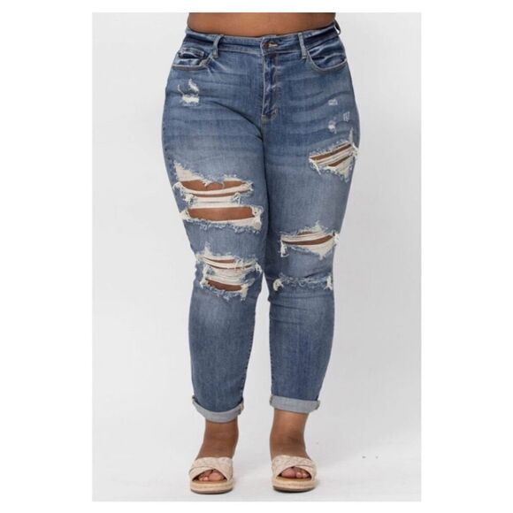 Judy Blue Relaxed Fit Straight Destroyed Jeans, Women’s Size 16 W - Picture 3 of 11